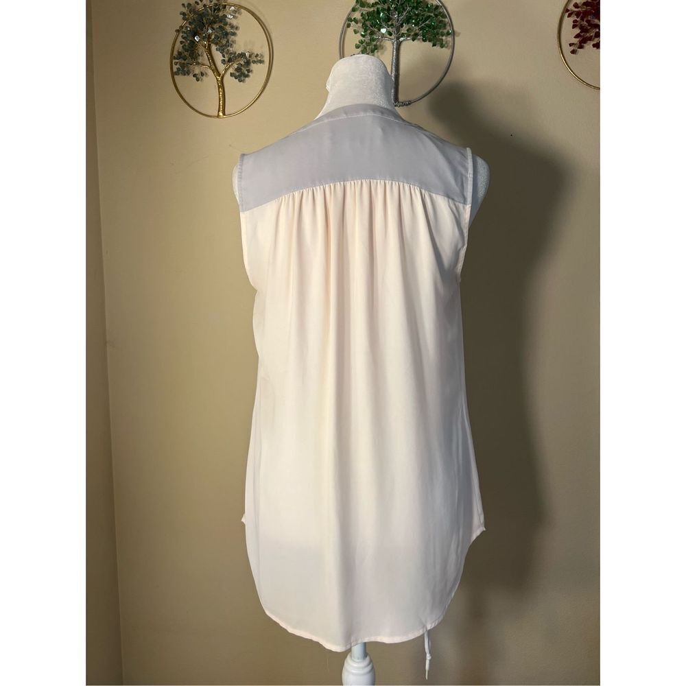 Ann Taylor Loft Cream Pink Gray Sleeveless Button Neck Blouse XS - Picture 2 of 7
